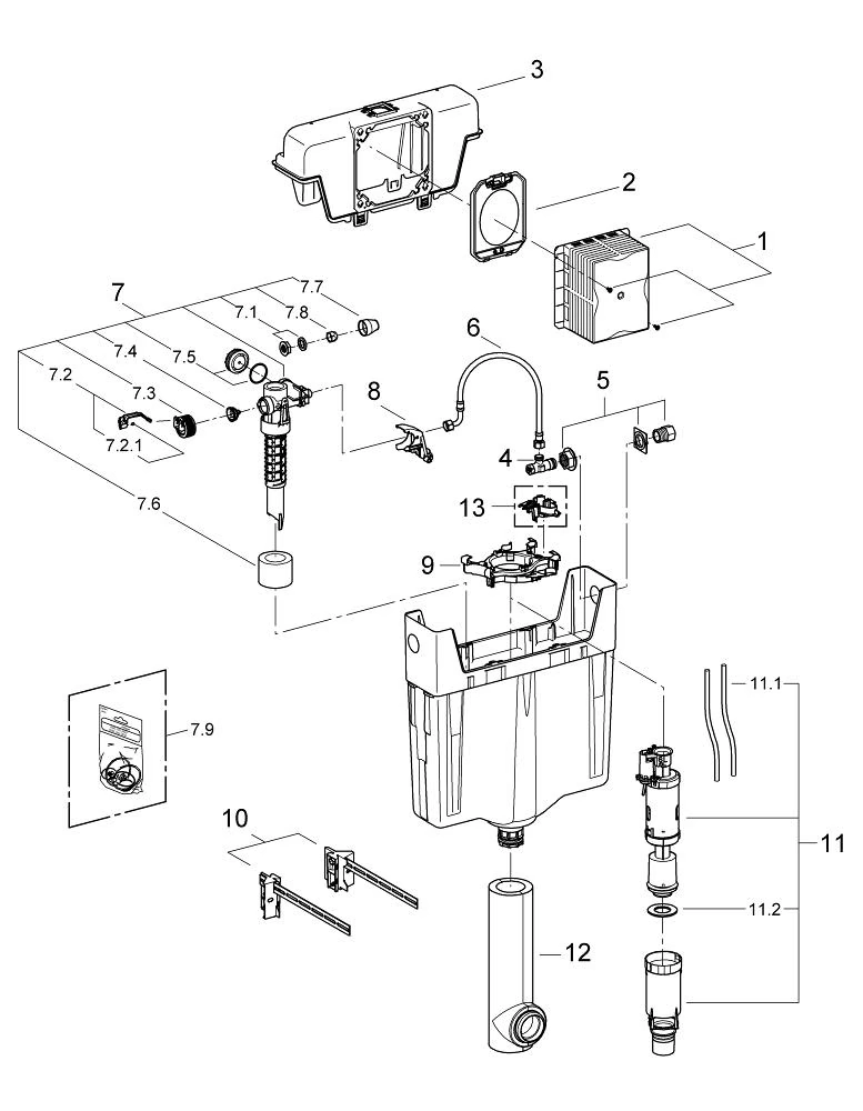 Schemat części zamiennych Grohe Rapid SL w wersji 1 produkowane w latach 2003 - 2007